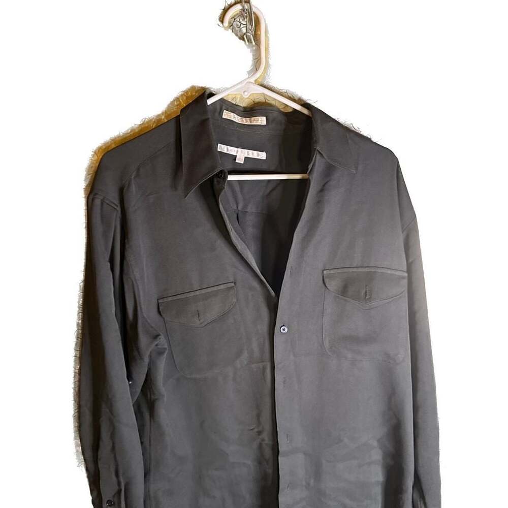 Vintage Perry Ellis Black Long Sleeve Button Down Double Pocket Shirt